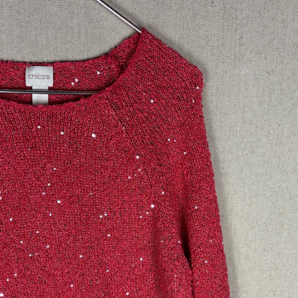Chicos > Red Sequin Sweater 2/ Medium - Picture 4 of 9